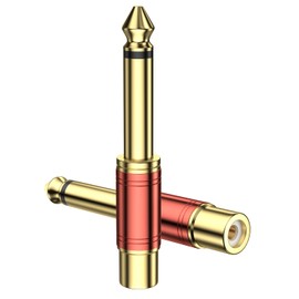 SOUNDFAM RCA to 6.35 mm Jack Audio Adapter 6.35 mm (1/4 Inch) Male to RCA Female Audio Adapter (RCA Mono 6.35 mm TS, 24K Gold-Plated, Red) Pack of 2