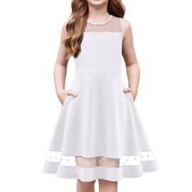 Arshiner Tween Girls White Dress Sleeveless First Communion Formal Casual Preteen Photo Shoot Flower Girl Dress Size 6
