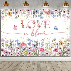 MEHOFOND 7x5ft Love in Bloom Bridal Shower Backdrop Pink and Blue Wildflower Bridal Shower Decorations Banner Love in Bloom Engagement Wedding Bachelorette Party Photography Backdrop Photo Booth Props