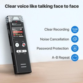 HIFI WALKER 64GB Voice Recorder, Voice-Activated Recorder with Crystal Clear Playback & Security Password for Professional Interviews,Lectures and Meetings, MP3 Player, Black