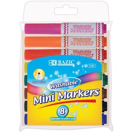 Bazic 8 Color Broad Line Mini Washable Markers, Box Pack of 24