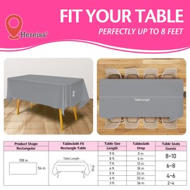 Hereisa Disposable Plastic Tablecloth Silver 54x108 Inch, 5-Pack Waterproof Rectangular Table Cover for Parties, Picnics, Dining Protection