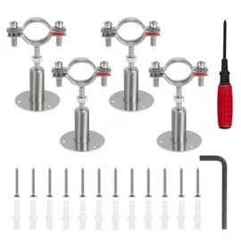 Kodilin 4PCS 304 Stainless Steel Wall Mount Ceiling Mount Pipe Supports,Suitable for OD Pipe 1"(32-34mm),Adjustable Height 50-100mm,Adjustable Pipe Strap Clamp with Screws