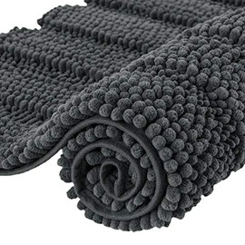 subrtex Bathroom Rugs Chenille Soft Striped Plush Bath Mat Non-Slip Water Absorbent Shower Mat Quick Dry Machine Washable(Gray,18"x48")