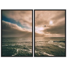 SIGNWIN 2 Piece Framed Canvas Wall Art Coastal Beach Canvas Prints Home Artwork Decoration for Living Room,Bedroom - 24"x36"x2 Panels