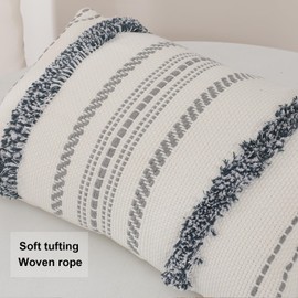 MissOwl Set of 2 Boho Tufted Throw Pillow Covers Modern Farmhouse Garden Decorative Pillowcase Cushion Cover for Couch Sofa Bed Living Room 12x 20 Navy Blue