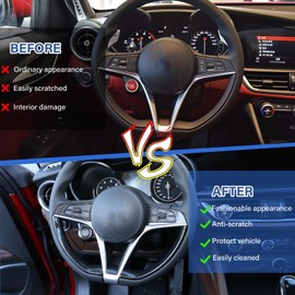 DIYUCAR 6 Pcs ABS Carbon Fiber Car Steering Wheel Decoration Trim Sticker for Giulia Stelvio 2017-2019