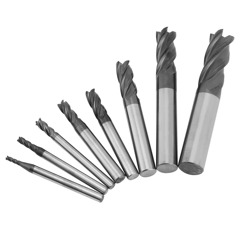 8pcs 2-12mm 4 Flutes Carbide End Mill Set Tungsten Steel
