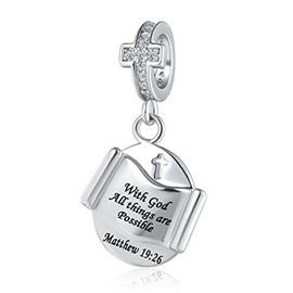 YQSLIN Religious Cross Dangle Charm Bible Saint Faith With God All Things Are Possible Heart Beads Compatible with Charms Bracelet and Necklace