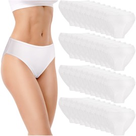 Vabean 40 Pcs Women's Disposable Underwear Polyester Cotton Ladies Briefs Panties Women for Travel Hospital Hotel Stays (White,XL Size)