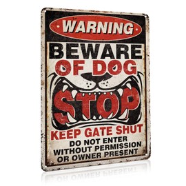 Beware Of Dog Signs - Dog Warning Signs For Fence Door, Gate Or Home, 12x8 Inches Rust Free Aluminum Warning Sign, Easy to Install, UV Protected, Weatherproof, Durable Ink, Warning Keep Gate Shut