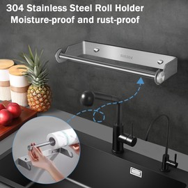 Kitchen Roll Holder Wall Mounted, 28 cm Stainless Steel Kitchen Roll Holder, Roll Holder Under Cabinet Drilling, Paper Roll Holder Wall for Kitchen Cabinet Bathroom Sink - Silver