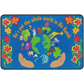 Flagship Carpets He's Got The Whole World in His Hands Area Rug for Childrens Classroom or Home Learning Area, Kids Room for Educational Play Mat, 4' x 6', Rectangle, Multicolor