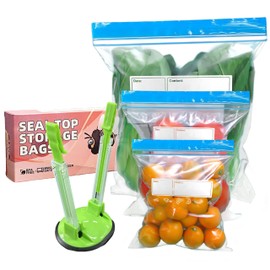 70 Pcs Freezer Bags Food Storage Zip Lock Bag 3 Sizes (Large,Medium,Small) of Reusable Self Ziploc Bags with Sandwich Bag Stand Holder BPA Free Food Bag for Fruits Vegetables Meat Grains