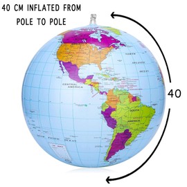 SHATCHI 2Pcs Inflatable World Globe Earth Map Geography Teacher Aid Ball Toy Gift 38cm/15, Blue