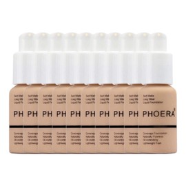 Glamza Phoera Foundation Make-up-Set mit vollständiger Abdeckung – 24h haltbare Ölkontrolle – weiche, glatte, matte, makellose Abdeckcreme – inkl 10x30 ml Foundation & Silikon-Blender (104 Buff Beige)