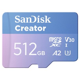 SanDisk 512GB Creator microSD UHS-I Card with SD Adapter - for Cameras and Drones, 4K, 5.3K, A2, V30, U3, 3 Months of Adobe Lightroom Included - SDSQXAV-512G-GN6MS