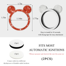 Wevdn 2 PCS Bling Car Engine Start Button Cover, Rhinestone Ring Start Button Cover Sticker, Little Cute Key Ignition & Knob Ring Decoration, Sparkling Car Interior Accessories for Women (Orange)