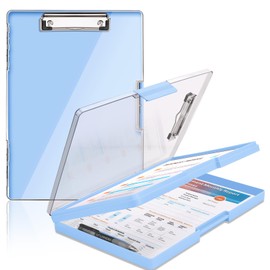 Clipboard with Storage,Heavy Duty Clip Boards 8.5x11 with 2 Storage Case,Clear Visible Top Panel Storage Clipboard,Side Opening Clip Boards,Nursing Clipboard Folder Case for Office Supplies-Aqua Blue