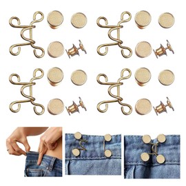 Urmspst 4 Set Pant Waist Tightener, Adjustable Waist Buckle Set, Extra Button for Jeans to Make Tighter, Button Adjuster for Pants, Jeans, Skirts, Sleeves, (Gold), Flower, Medium