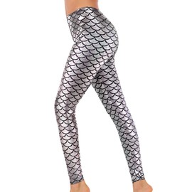 Alaroo Women Metallic Mermaid Print Scale Leggings Party Costume Silver S