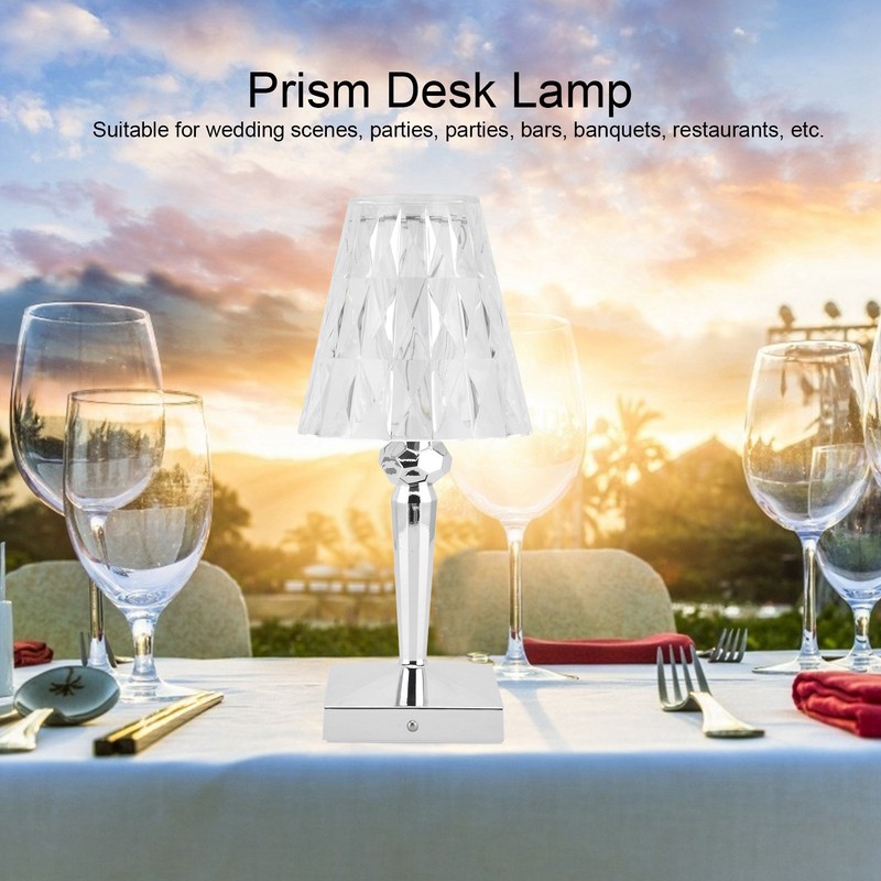 LED Crystal Table Lamp Transparent Prism Dimmable Desk Lamp USB