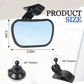 Wuyaoyao Baby Car Mirror, Rear Facing Mirror for Backseat Baby Infant Kid, 360° Wide Angle Convex Rear View Kid Mirrors, Adjustable Rearview for Windshield & Sun Visor, Car Accessories