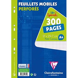 Clairefontaine 11752C Pack of 150 Sheets Ring Binder Inserts DIN A4 21 x 29.7 cm, 90 g Punched, Squared 5/5, Shrink-Wrapped, White, 1 Pack