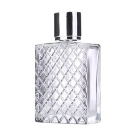 AKOAK 1 Pack 100ml 3.4 oz Square Grids Carved Perfume Bottles Refillable Spray Perfume Bottles Large Cosmetic Fine Mist Atomizer Empty Portabe Clear Glass Essential Oil Container for Travel