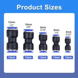 80 Pack Quick Connect Air Hose Fittings Straight Push Connector Fittings Set Pneumatic Quick Connect Air Line Tubing Adapters For PE PU PA PVC Nylon Tube 5/32 1/4 5/16 3/8 1/2 Inch