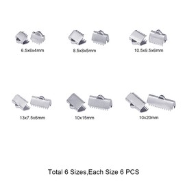 PH PandaHall 36 Pcs 304 Stainless Steel Ribbon Bracelet Bookmark Pinch Crimp Clamp End Findings Cord Ends Fasteners Clasp Leather Crimp Ends 6 Sizes 6.5-20mm for Jewelry Making