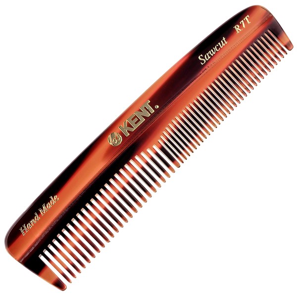 Kent R7T Fine and Wide Tooth Hair Comb, Handmade Pocket Comb for Men, Best Beard Comb and Mustache Comb for Everyday Grooming and Styling, Sawcut Kent Comb, Made in England