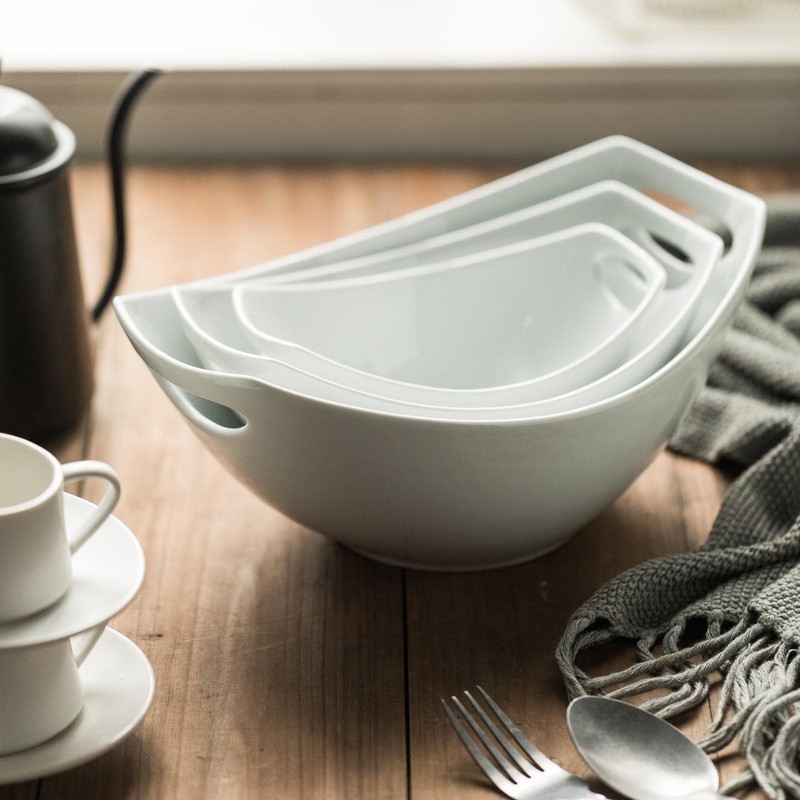 Gomakren Serving Bowls with Handles, Serving Dishes, Porcelain Salad Bowls