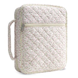 WOBAGMEN Bible Cover Case for Women,Cotton Bible Cover for Men Women with Handle,Bible Book Cover,Bible Bag Floral,Carrying Case Bible Protective Christian Gift (Pink Floral, M)