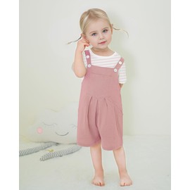 ZOEREA Toddler Girl Clothes, 2Pcs Baby Girl Outfits Spring/Summer Stripe/Floral T-Shirt+Bib Overall Shorts Clothing Set (Pink, 4-5 Years)