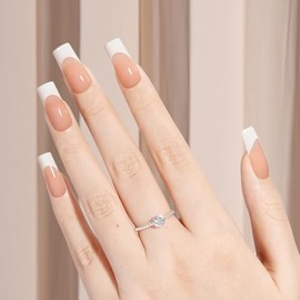 AILLSA Uñas Postizas Francesas de Gel, 180 Unidades, Color Marrón, Largas Y Cuadradas, con Base Y Capa Base Preaplicadas, No Necesitan Lima, Suaves, c