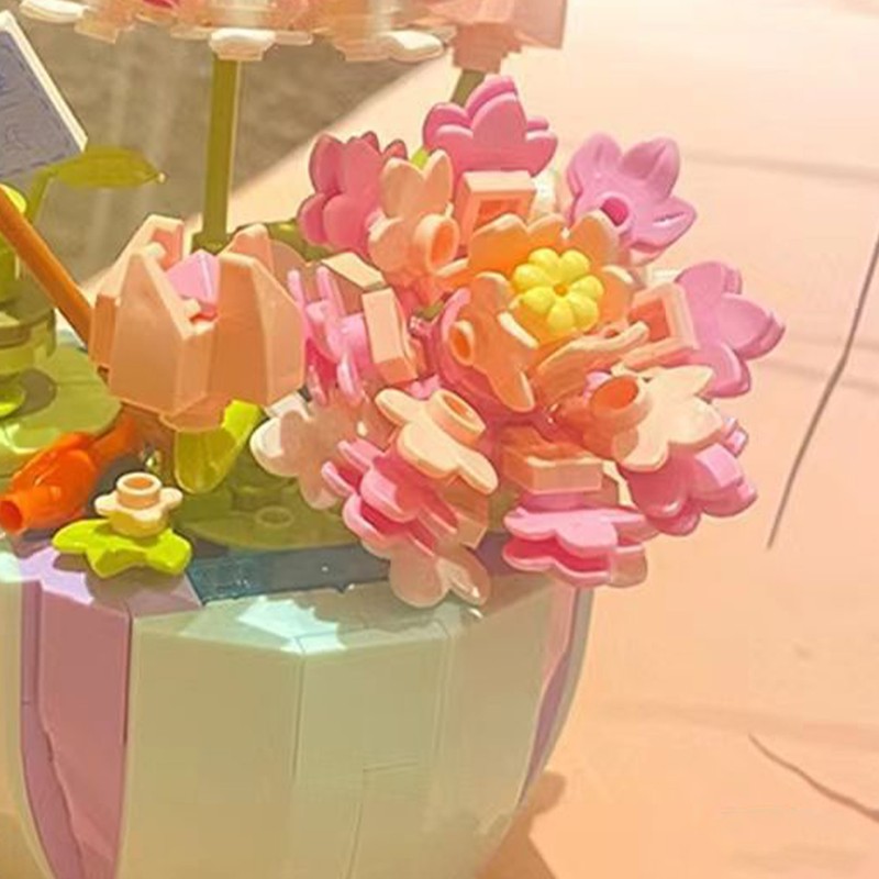 Building Block Pot Plant Educational Lifelike Colorful Beautiful Block Flower