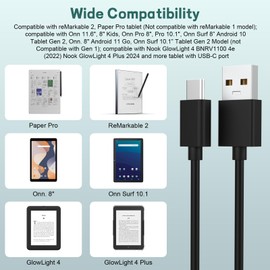 USB C Charging Cable Compatible with Remarkable 2, Paper Pro, Nook GlowLight 4 BNRV1100 4e (2022) Plus 2024, Onn 11.6", 8" Kids, Onn Pro 8"/10.1", Surf 8”, Surf 10.1” Gen 2 Model (5ft)