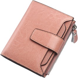 Womens Wallet, Lavemi Leather Wallet RFID Blocking Small Bifold Compact Credit Card Holder for Women with ID Window Zipper Pocket, Dark Pink, one size,