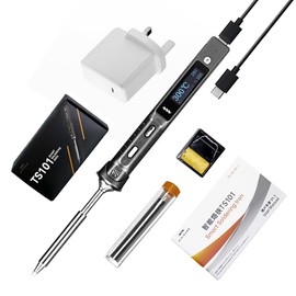 CCDSO Mini Electric Soldering Iron Kit TS101, Adjustable Temperature 50℃-400℃, Programmable, Type-C, OLED Display, Black