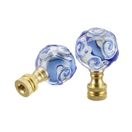 Aspen Creative 24034-22, Sphyer Finial for Lamp Shade, Clear Glass w/Blue Spiral Grain 2 Tone in Brass Finish, 2" Height. 2 Pack