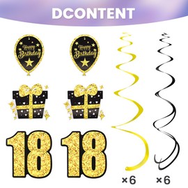 OFFCUP 18pcs 18th Birthday Party Hanging Swirl Decorations, Birthday Theme Ceiling Window Wall Decorations, Party Spiral Streamers Decorations for Festival Party Holiday Decorations Supplies