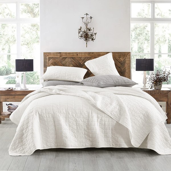 HORIMOTE HOME Quilt Set Twin Size, Stone-Washed Chic Rustic Cream