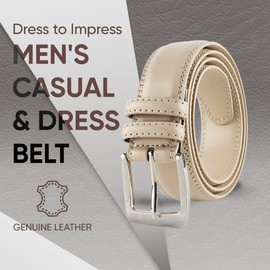 Prospero Comfort - All Leather Dress and Work Belts for Men, Genuine Leather Belt for Men, Double-Stitched Men’s Belts for Casual and Formal Wear, 35mm, Wheat Off-White Size 36