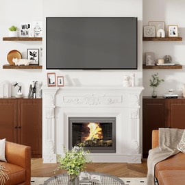 Heimlove 24 Inch Floating Shelves for Wall Rustic Brown Shelves Set of 2,Wall Mounted Rustic Wood 8 Inch Deep Floating Shelf with Invisible Brackets for Bedroom Kitchen Living Room