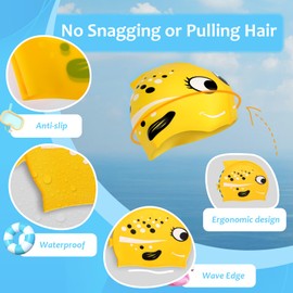 2 Pack Kids Swim Caps for Age 3-10, Durable Silicone Swimming Cap for Boys Girls Youths, Comfortable Fit for Short/Medium Hair, 2 Colors