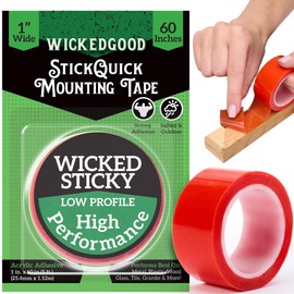 WickedGood Clear Double Sided Mounting Tape Heavy Duty - Strong Adhesive Tape for Wall, Hanging Picture Frames, Posters, Decor - No Residue Removal, Waterproof for Indoor, Outdoor Use (1" x 60")
