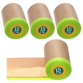 Nodaaiie 4 Rolls Pre-Taped Masking Paper, 6” x 50 Ft Adhesive Protective Painters Paper for Covering Cars, Furniture, Floors & Frames
