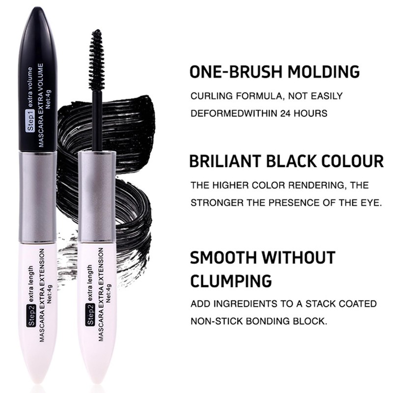 Double Ended Tubing Mascara,2-Step Black Mascara Volume and Length, Volumizing