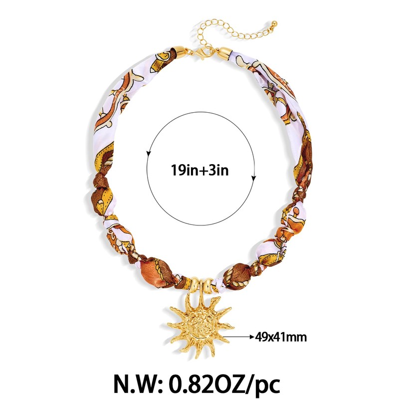 FAUTHENTICUTE Large Gold Sun Pendant Necklace For Women Boho Silk